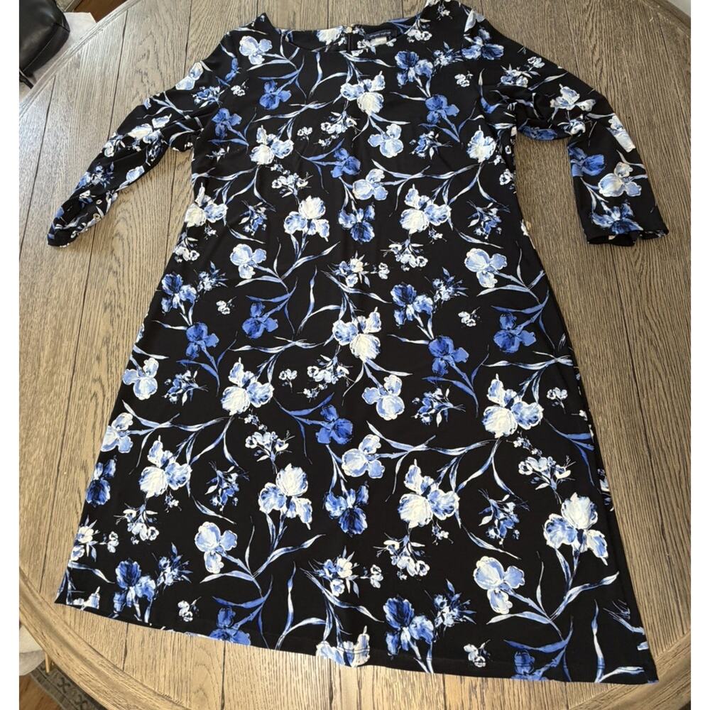 Tommy Hilfiger Women's Black Dress Blue Floral Print Size 16 Back Zip